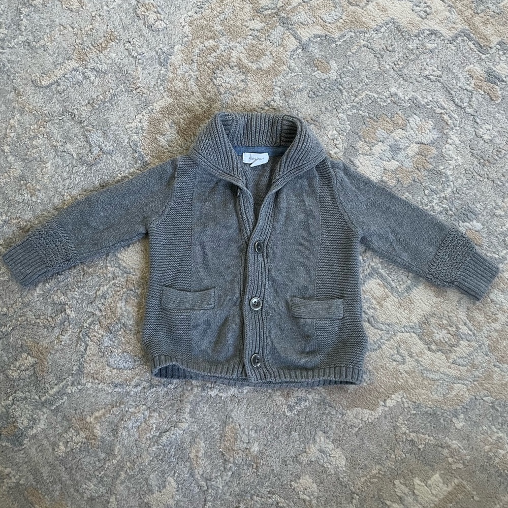 Angel Dear Gray Shawl Collar Knit Sweater, 6M